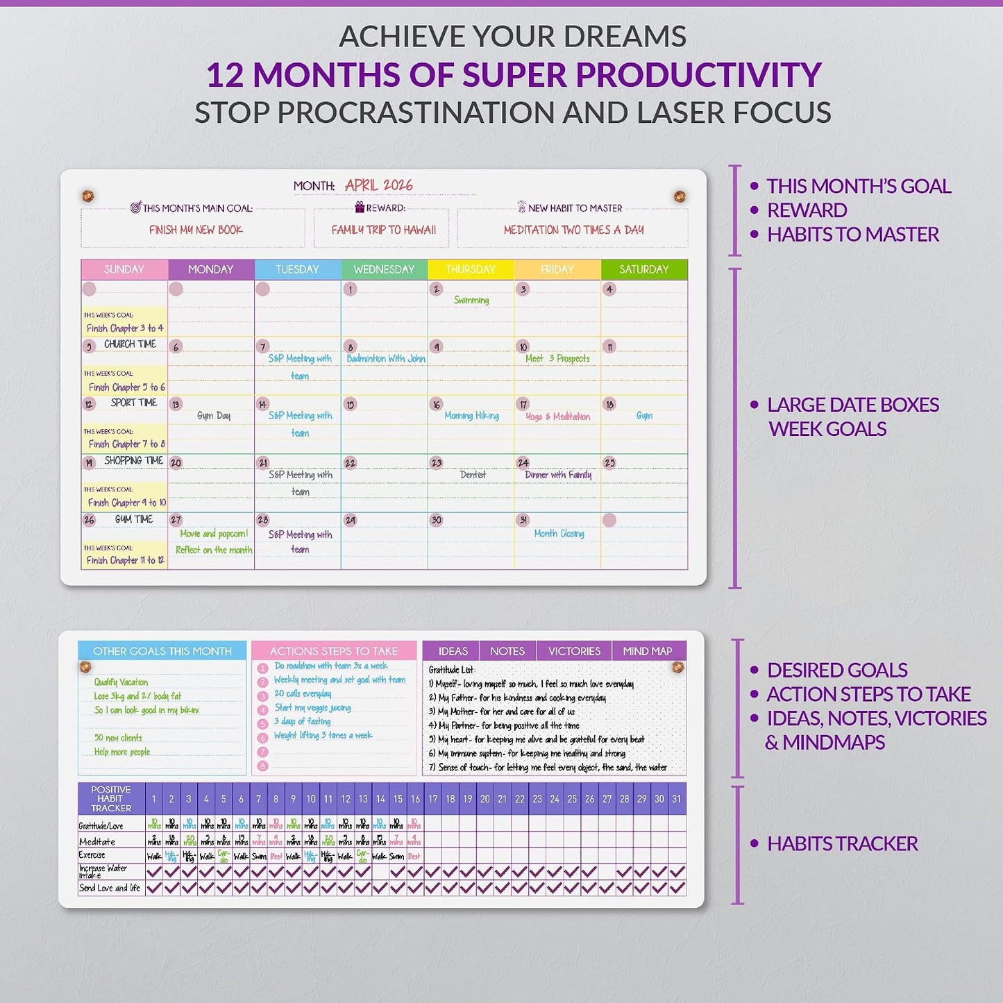 Fridge Calendar Acrylic 17x12”, Start Monday | Magnetic Calendar for Refrigerator | Acrylic Dry Erase Whiteboard Calendar for Fridge | Family Schedule Board with 5 Markers & Eraser by Freedom Mastery