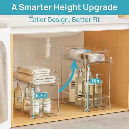 Vtopmart 4 Pack Bathroom Under Sink Organizers Organizer, 2 Tier Clear Pull-Out Organization (S-Standard)