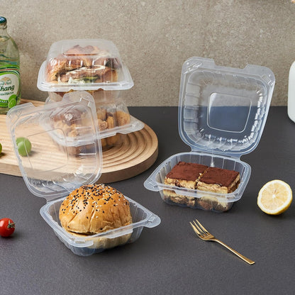 8X8 3-Compartment 50-Pack Plastic Clamshell Takeout Food Trays Heavy Duty Togo Disposable Box Carryout Meal Prep Packaging Catering Hinged Containers With Secure Snap Lid (Formerly FULING)