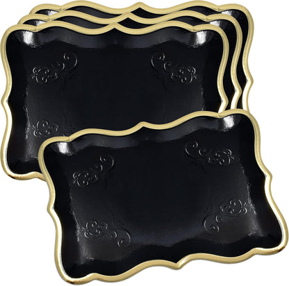 Gift Boutique 10 White Rectangle Trays with Gold Rim Border for Dessert Display Table Parties 9" X 13" Disposable Paper Cardboard in Elegant Shape for Platters Cupcake Display Birthday Party Weddings