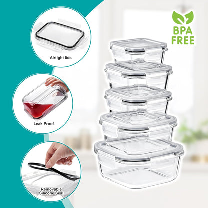 Sorbus 16pc (8 Rectangular 35oz Food Storage Containers and 8 Airtight Lids) – 4.4 Cup Glass Meal Prep Containers, Dishwasher, Freezer, and Oven Safe – Reusable Glass Food Containers for Meal Prep