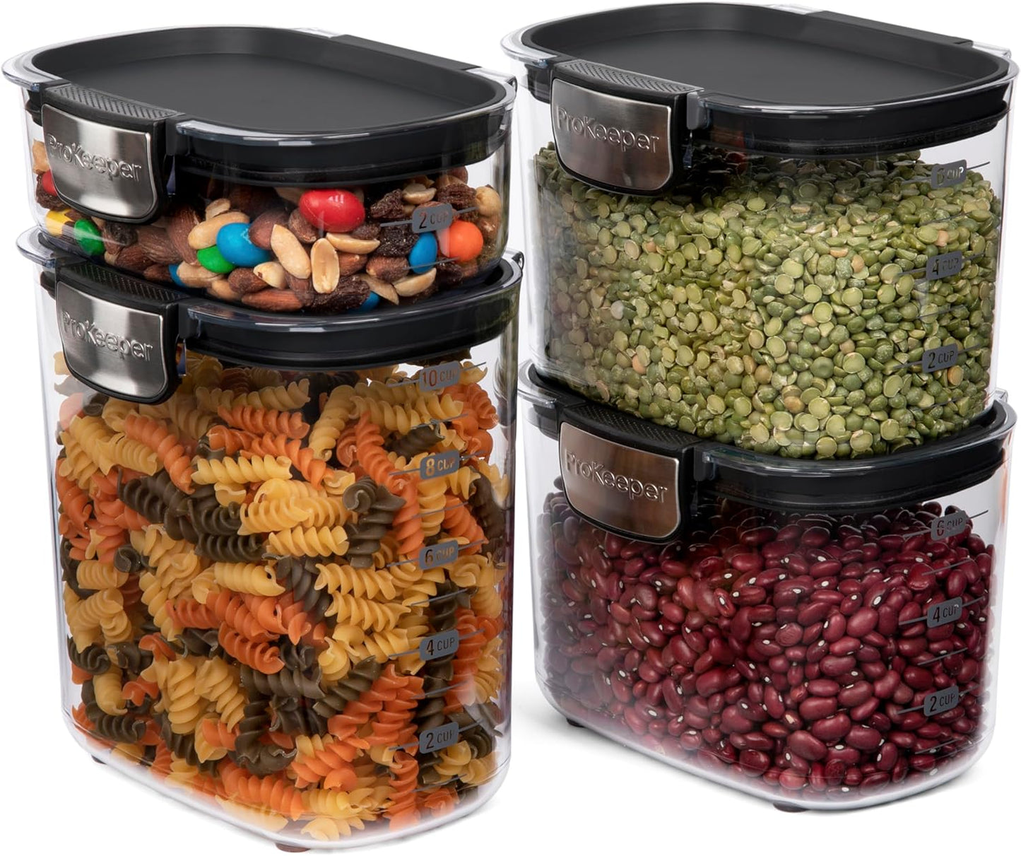 ProKeeper+ Airtight Food Storage Container Set – Clear Plastic Flour and Sugar Canister Set with Magnetic Accessories for Kitchen Organization (Grey, 9-Piece)
