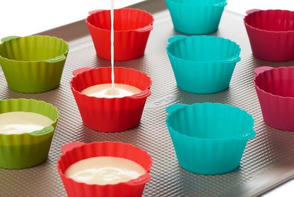 OXO Good Grips Silicone Baking Cups, Pack of 12, Reusable, BPA-Free, Dishwasher Safe, Non-Stick, Food Grade, Cupcake and Muffin Liners (Multicolor 3 oz.)