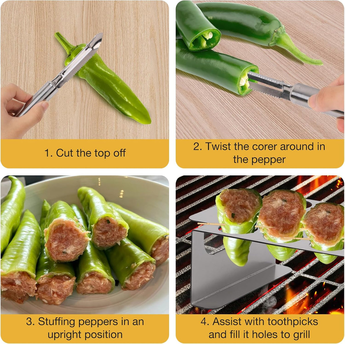 2 Pack Jalapeno Popper Holder for Grill with Jalapeno Corer Tool,For Use In Chili Roaster and Ovens,Perfect for Cooking Chili, Chicken Legs, Wings, or Peppers