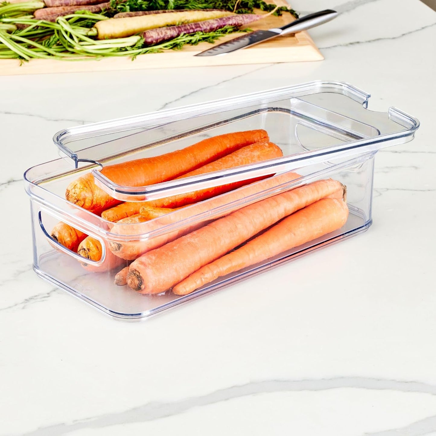 iDesign Stackable Fridge Organizer Bins with Lids for Fresh Produce - Set of 6 - Clear