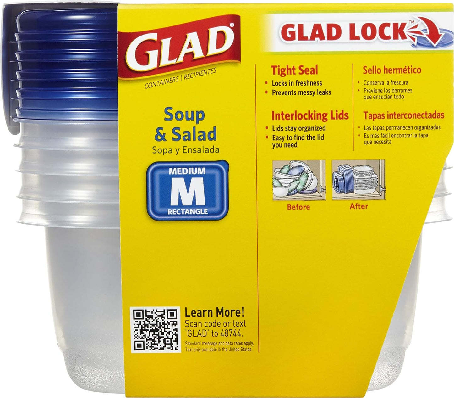 Glad GladWare Tall Entree Food Storage Containers with Lids, Large Square BPA Free Plastic for Meal Prep and Lunches, Lock Tight Seal, Microwave and Dishwasher Safe, 42 Oz, 3 Count