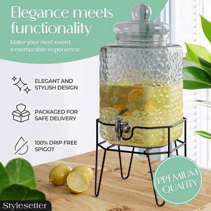 Style Setter Premium Glass Drink Beverage Dispensers - 1.5 Gal, Set of 3 | Dispenser Set with Metal Stand for Parties Cold Drinks, Lemonade, Cocktails, Juice – Party Glass Drink Dispenser Station
