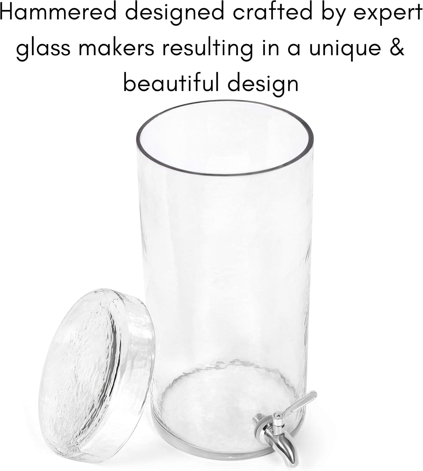 BIRDROCK HOME Beverage Dispenser with Stand & Stainless Steel Spigot - Hammered Glass Drink Dispenser for Parties Home & Events - Ideal for Serving Tea, Lemonade, Juice, Sangria, Cocktail - 1.5 Gallon