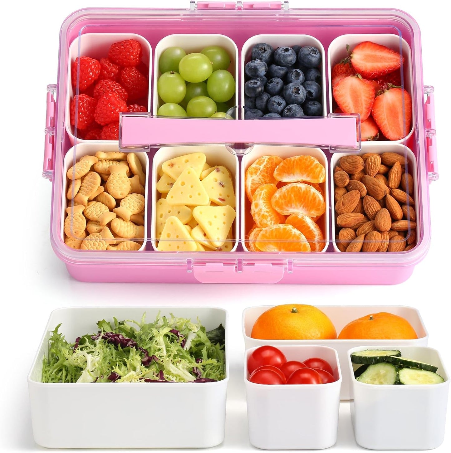 Snackle Box Container for Adults, 11 in 1 Divided Serving Tray Snack Box Containers with Stackable Compartment and Handle, Customizable Charcuterie Boxes Portable Snack Platter for Party Travel, Brown