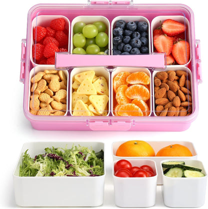 Snackle Box Container for Adults, 11 in 1 Divided Serving Tray Snack Box Containers with Stackable Compartment and Handle, Customizable Charcuterie Boxes Portable Snack Platter for Party Travel, Brown