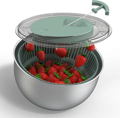 COOK WITH COLOR Stainless Steel Salad Spinner - 5 Qt. Lettuce Washer And Vegetable Spinner Dryer for Easy Salad Prep - Non Slip Base with Pull Handle - Auto Stop Brake System, Stain and Odor Resistant