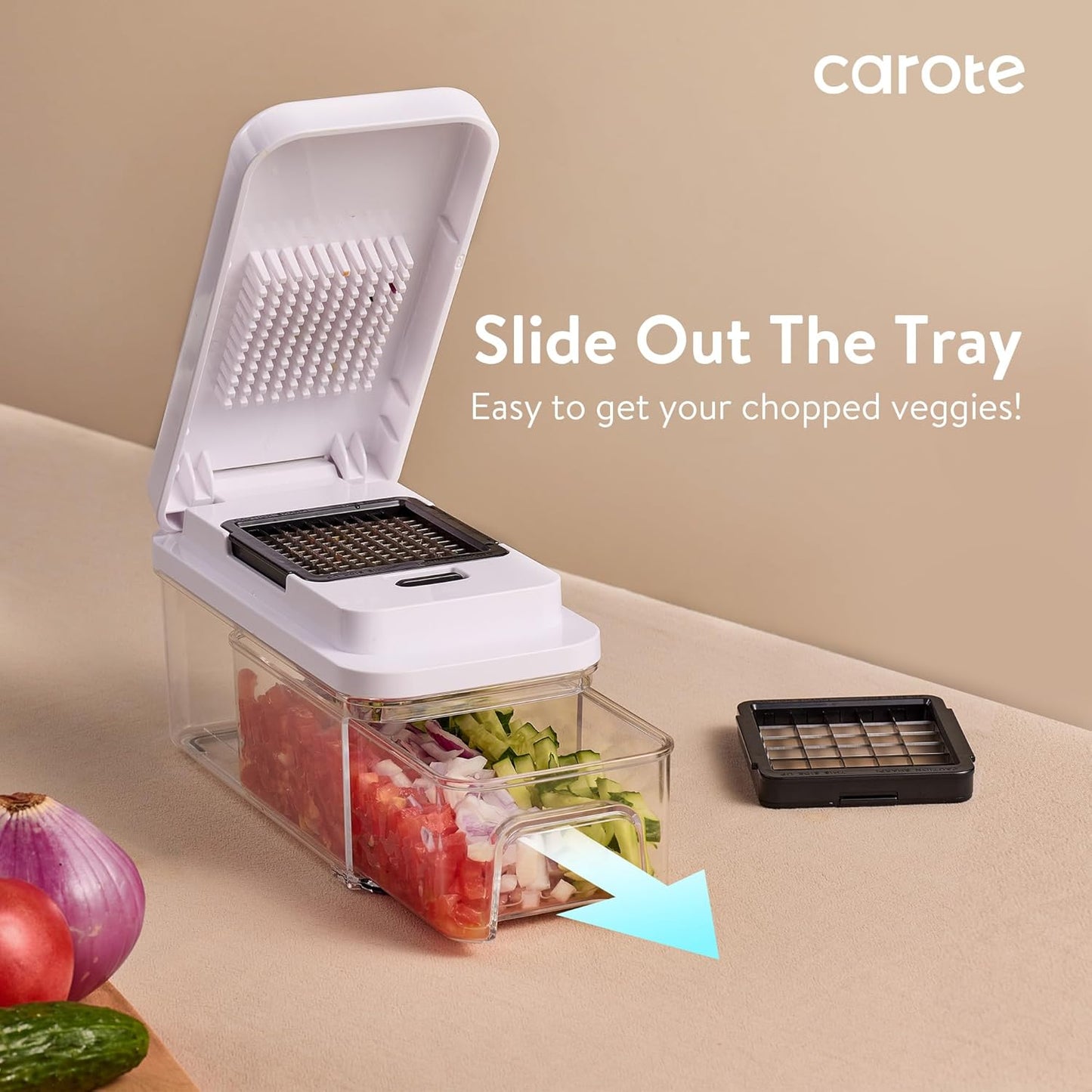 CAROTE Mandoline Slicer Vegetable Chopper with Container, Food Chopper Vegetable Cutter, Cheese Graters, Dicer for Kitchen, BPA-Free Kitchen Gadgets with Safety Holder