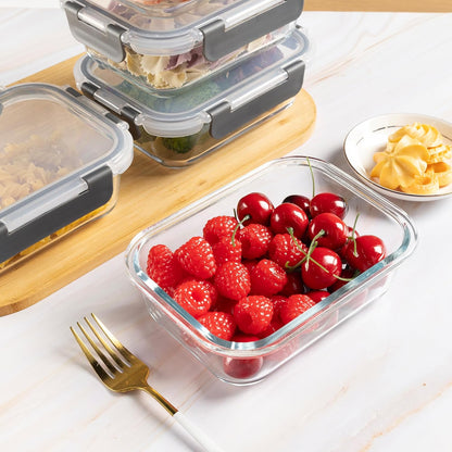 10 Pack 22 oz Glass Meal Prep Containers, Food Storage Containers with Lids, Airtight Leakproof Lunch Containers for Kitchen, Freezer, Microwave, Dishwasher Safe (Grey)