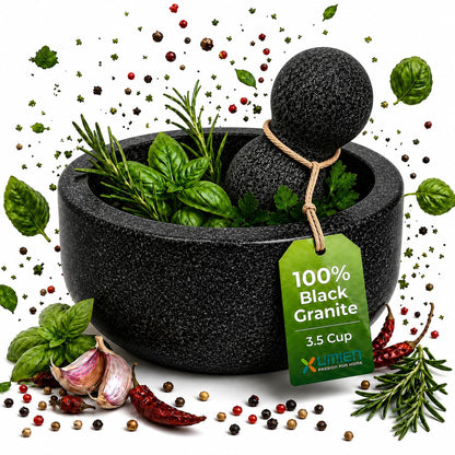Umien Granite Mortar and Pestle Set 8-Inch (3.5-Cup), Molcajete, Grey