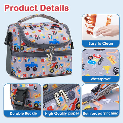 FlowFly Kids Double Decker Cooler Insulated Lunch Bag Large Tote for Boys, Girls, Men, Women, With Adjustable Strap, Unicorn