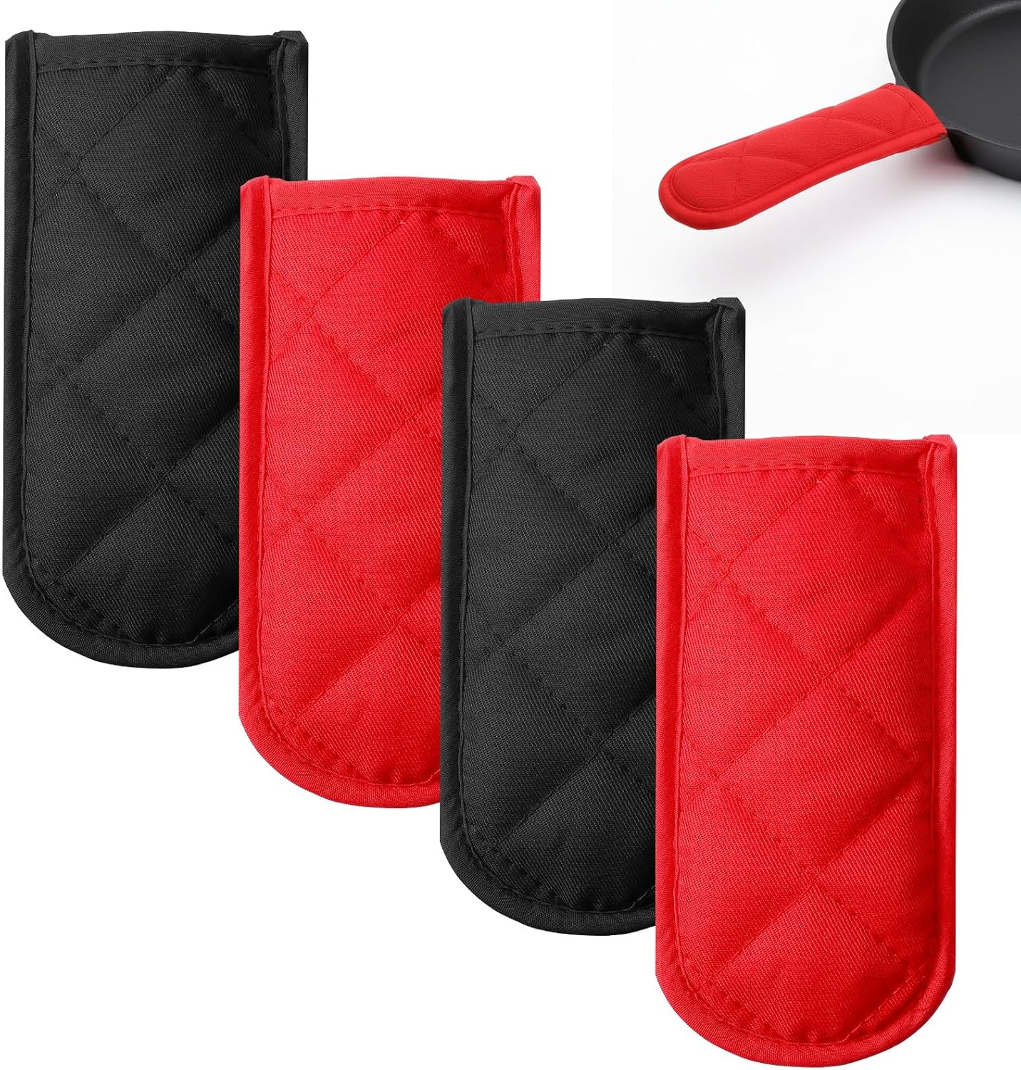 Xindojuz 4 PCS Cast Iron Skillet Handle Covers, Pan Pot Handle Holders Heat Resistant Non-Slip Cotton Cast Iron Handles Sleeves Mitt Protector for Kitchen, BBQ and Baking Cookware(Black)