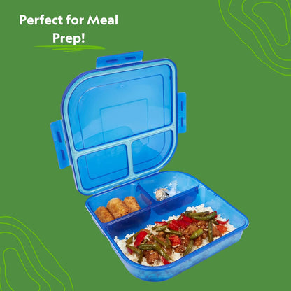 Large To-Go 3-Compartment Food Container, 9-3/8" X 9-3/8" X 2-1/2", Reusable, Microwave Safe, Smoke/Red