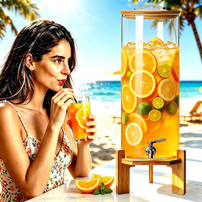 Beverage Dispenser,2.1 Gallon Glass Drink Dispenser with Stand,Glass water dispenser with Spigot, Large Drink Dispensers for Parties,Water Dispensers for Bar,Wedding,Restaurants 8L