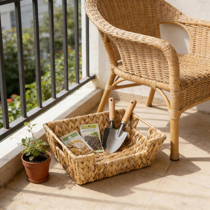 2-Pack Handwoven Wicker Basket, Natural Water Hyacinth Storage Baskets with Built-in Handles, Stackable Organizers for Pantry, Bedroom, Bathroom, Kitchen
