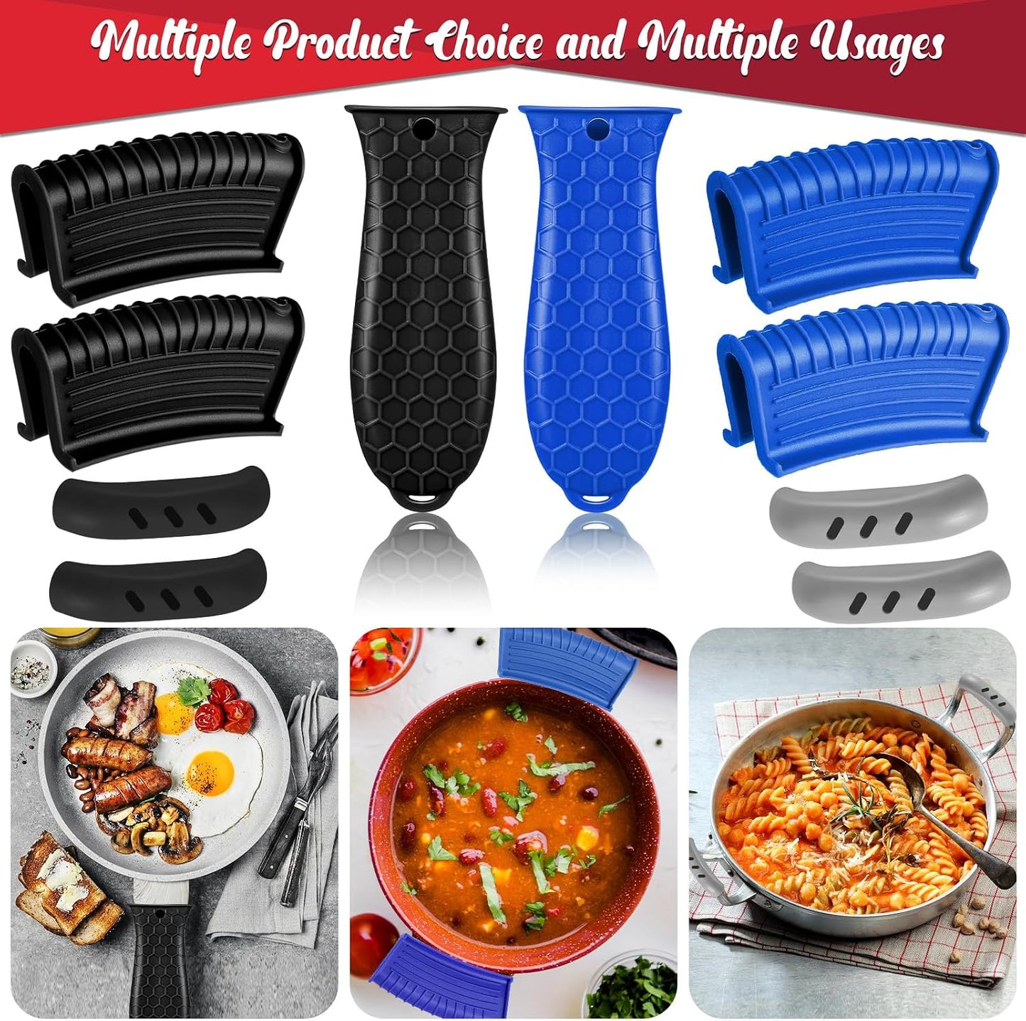 10Pcs Cast Iron Handle Cover, Silicone Pot Holders