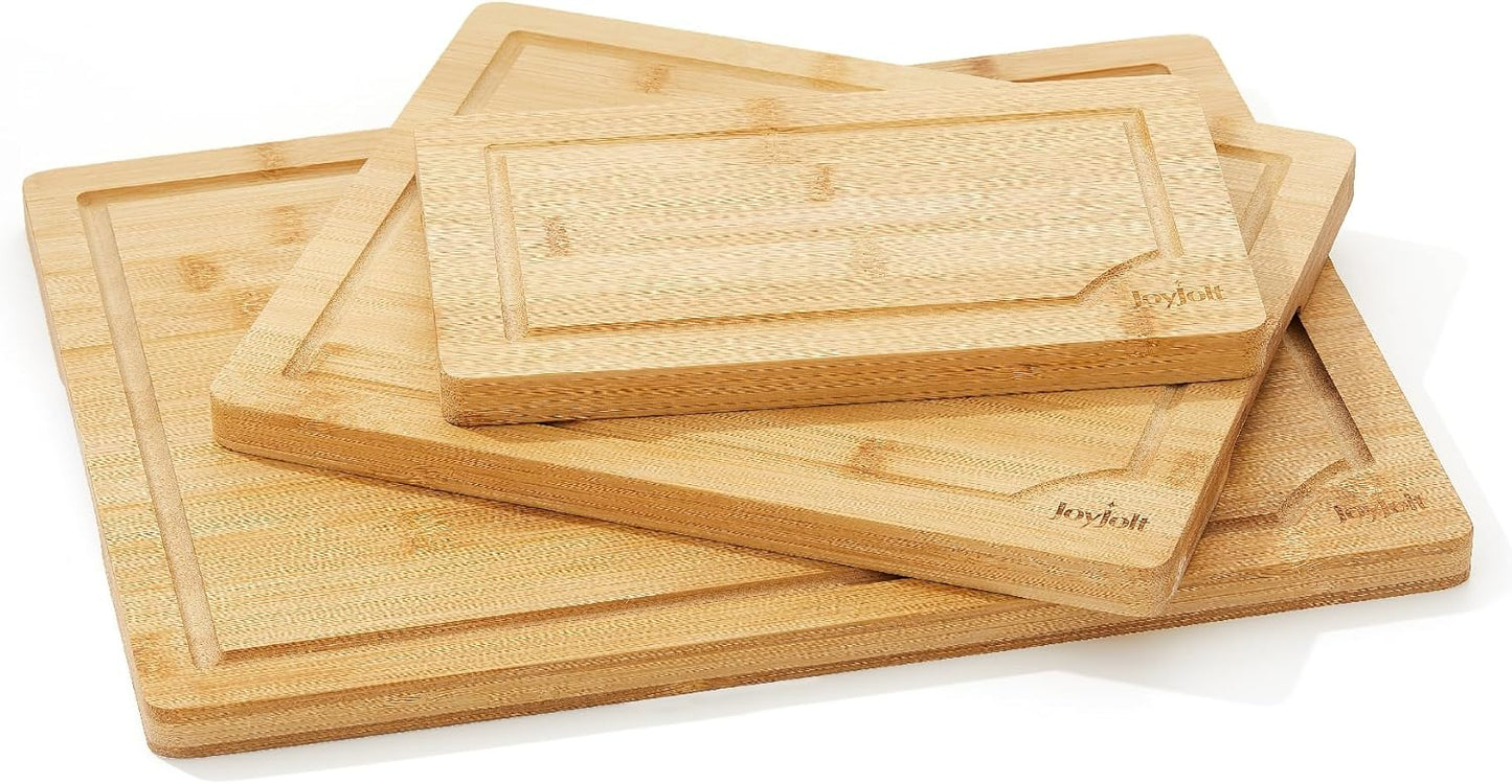 JoyJolt Bamboo Cutting Boards - Large & Small Wooden Board - Serving Cheese, Bread or Chopping Boards. Non-Slip