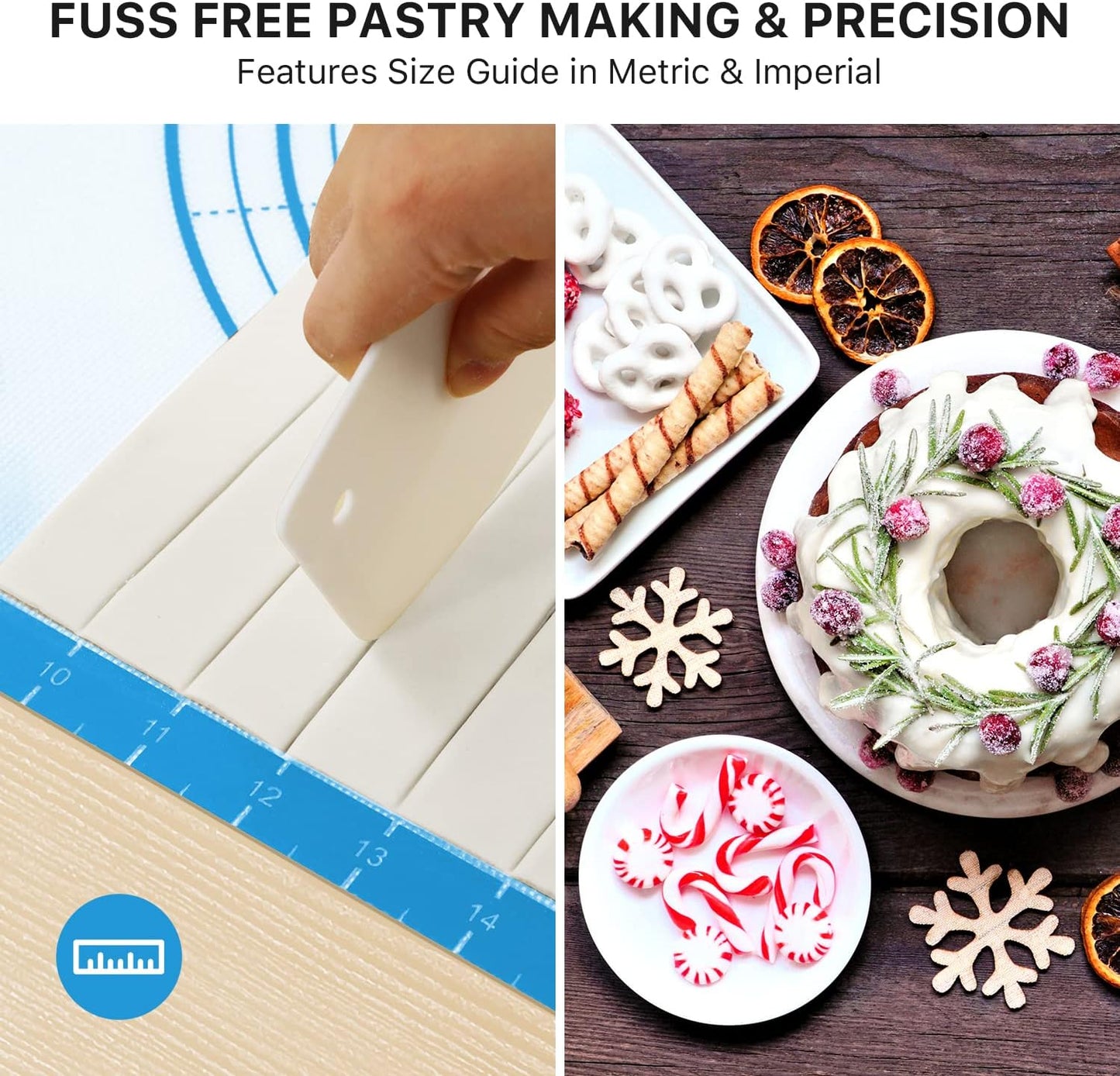 Silicone Baking Mat,28" x 20" Extra Thick Large Non Stick Sheet Mat with Measurement Non-slip Dough Rolling Mat,Reusable Food Grade Silicone Counter Mat for Making Cookies,Macarons,Bread and Pastry