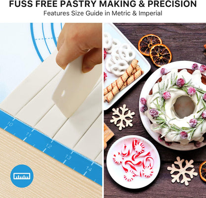 Silicone Baking Mat,28" x 20" Extra Thick Large Non Stick Sheet Mat with Measurement Non-slip Dough Rolling Mat,Reusable Food Grade Silicone Counter Mat for Making Cookies,Macarons,Bread and Pastry