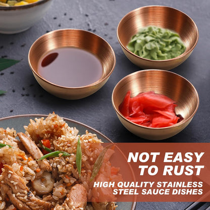 Tanlade 50 Pcs Metal Sauce Bowls 3.2 Inch Round Stainless Steel Seasoning Dishes Cups Mini Saucers Plates Small Sushi Dipping Bowls for Prep Ramekins Kitchen Party Supplies(Silver)