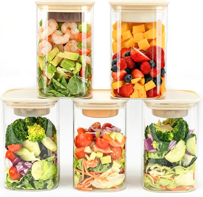 LIBWYS 39oz Large Glass Salad Jars with Lids Meal Prep, 5pack Square Containers for Home Storage & Lunch, Built-In Leakproof Compartments, Wet/Dry Separation for Salad Dressing & Ingredients