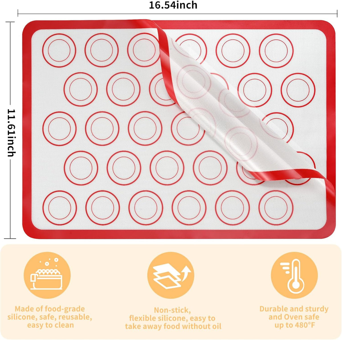 Luckyiren 2 Pack Silicone Baking Mat Set, Nonstick Half Sheet, Orange/Beige