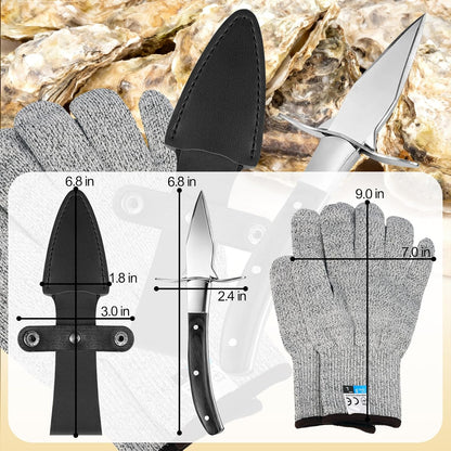 QUMMFA Professional Oyster Shucking Knife, 2CR13 Stainless Steel Oyster Knife, Sturdy Sharpness Opener for All Kinds of Shells, and Level 5 Cut Resistant Glove (XL)