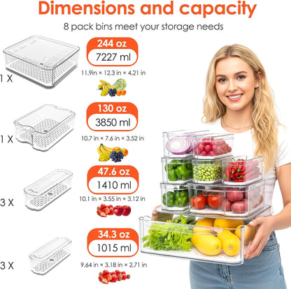 SMRCAD Fridge Organizers and Storage, 6 Pack Clear Freezer Organizer Bins with Lids for Kitchen, Pantry, Refrigerator, Food, Fruit, Vegetable Storage