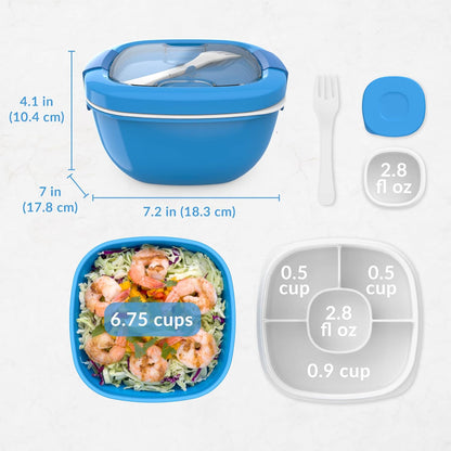 Bentgo Salad Container - 54 oz Bowl with 4-Compartment Toppings Tray, Leak-Proof Dressing Container, Reusable Fork, BPA-Free Lunch Box for Meal Prep & Food Storage; Removable Bento Tray (Khaki Green)