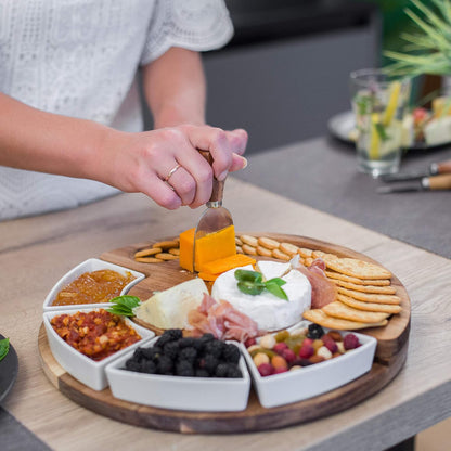 ChefSofi Charcuterie Board Set and Cheese Serving Platter - Made from Bamboo Wood - US Patented 13 inch Cheese Board and Knife Set for Entertaining and Serving - 4 Knives and 4 Bowls
