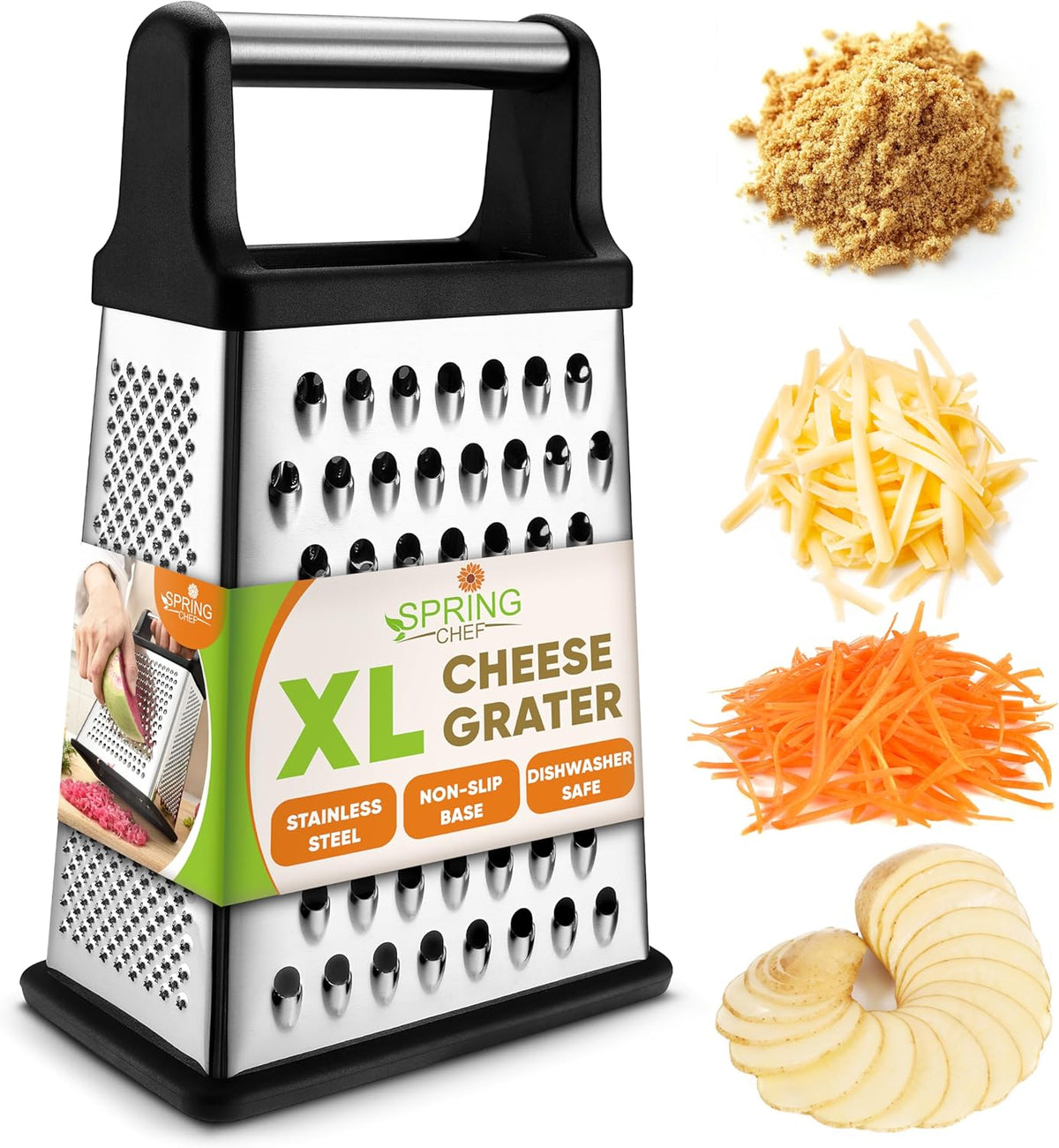 Spring Chef Stainless Steel XL Cheese Grater for Kitchen, Green