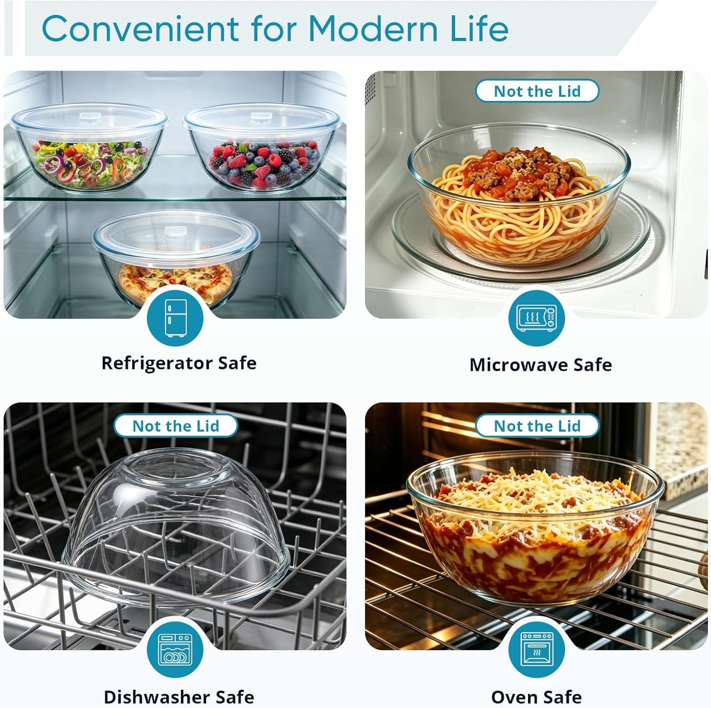 E-far Glass Mixing Bowl with Airtight Lid, 4.8QT Large Clear Glass Bowl for Salad, Sourdough Bread Making, Prep, Serving, Storage, Non-toxic & Leak-proof, Microwave, Dishwasher, Oven & Fridge Safe