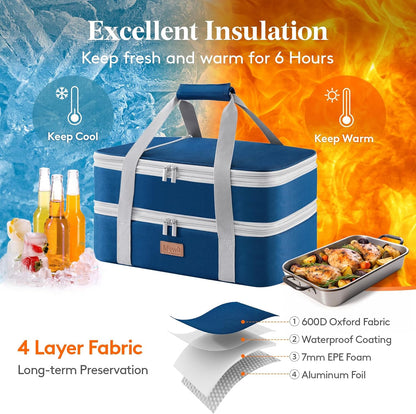 Lifewit Insulated Double Decker Casserole Carrier for Hot or Cold Food, Casserole Dish Carrying Case, Lasagna Holder for Potluck Parties, Picnic and Cookouts, Fits 9"x13" Baking Dish, Grey