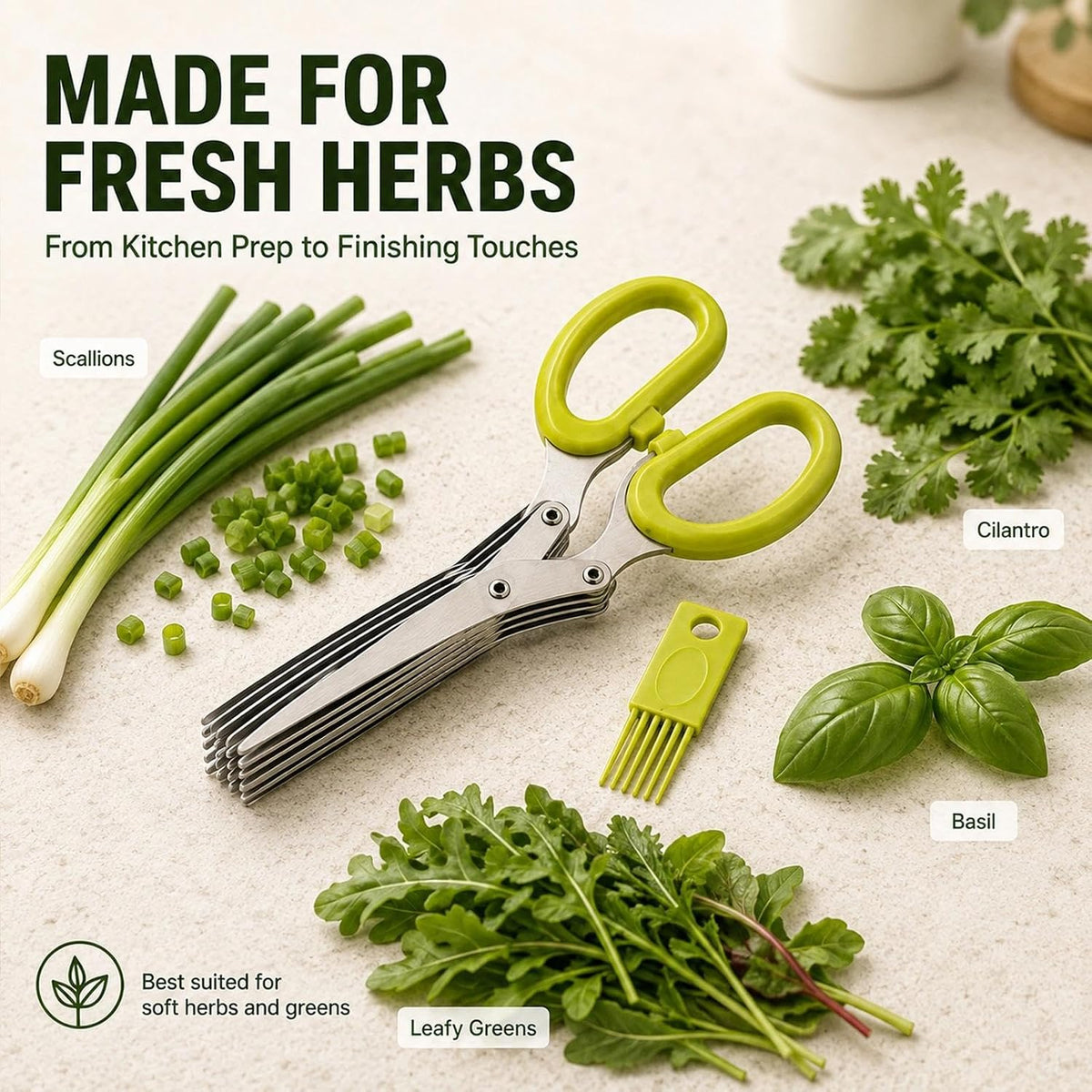 5 Blade Kitchen Herb Scissors, Vegetable Shears with Cleaning Comb