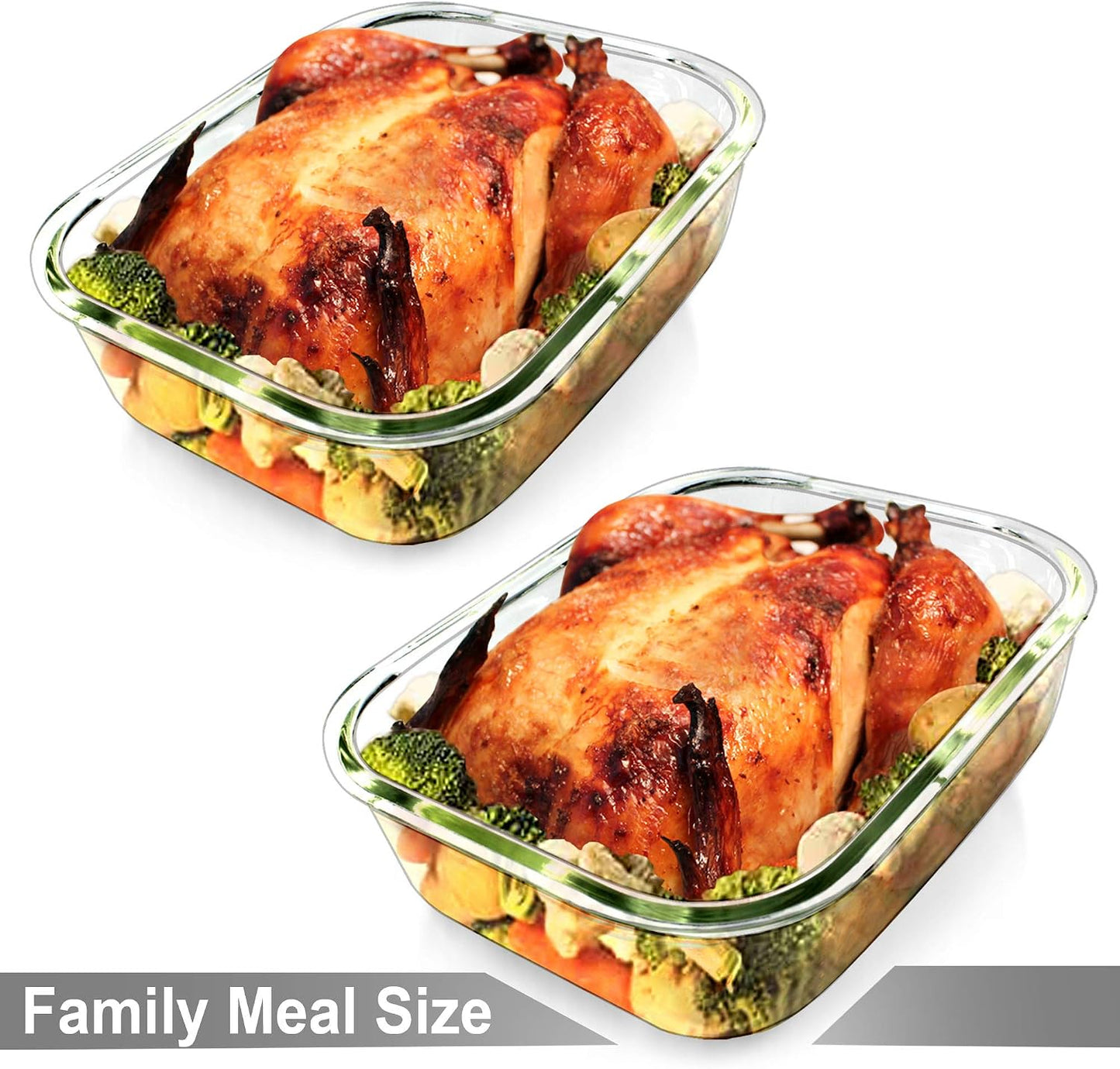 Glass Food Storage Containers Set, Large Size Containers with Lids, BPA-free Locking lids, 100% Leak Proof Glass Meal Prep Containers, Freezer to Oven Safe (2 Pack of 52oz)