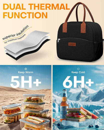 HOTOR Lunch Bag for Women & Men - Wear-Resistant Insulated Lunch Box with Large Capacity, Multi-Functional Cooler Bag for Office, Picnic, Pink with White Daisy, 10L,10.60" x 5.90" x 9.50"