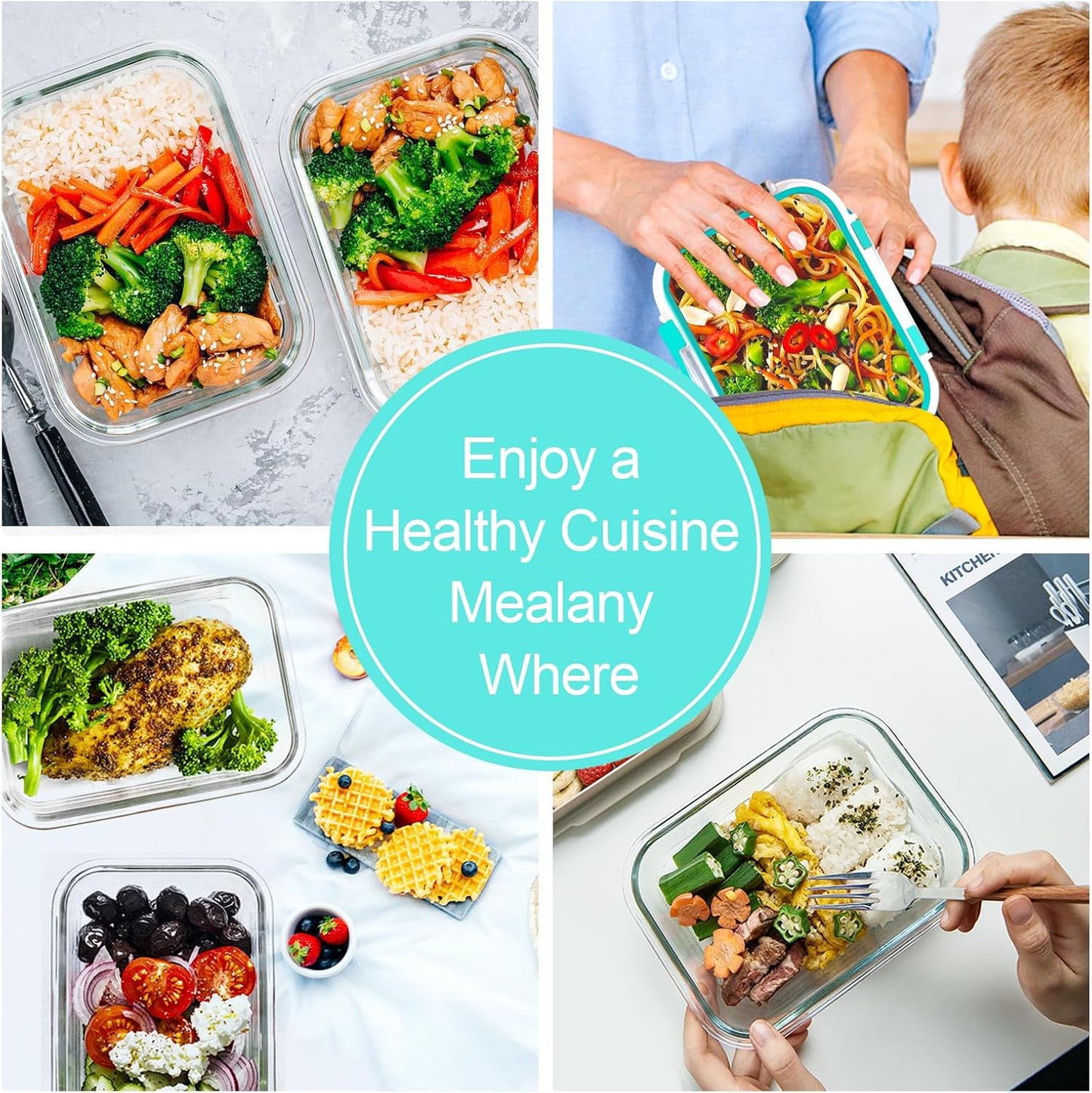VERONES 10 Pack 22 OZ Glass Meal Prep Containers, Airtight Glass Lunch Containers Set, Food Storage Containers with Lids,BPA Free, for Microwave, Oven, Freezer & Dishwasher Friendly,White