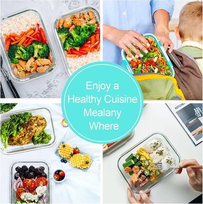 VERONES 10 Pack 22 OZ Glass Meal Prep Containers, Airtight Glass Lunch Containers Set, Food Storage Containers with Lids,BPA Free, for Microwave, Oven, Freezer & Dishwasher Friendly,White