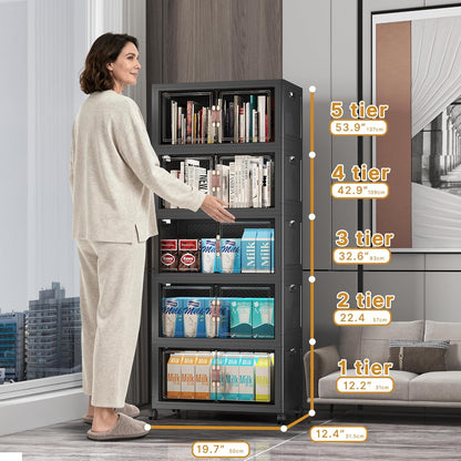 UAMFURI 720QT Stackable Storage Bins with Lids, Extra Large Storage Cabinet with Doors and Wheels, Collapsible Plastic Storage Box for Bedroom Dorm Office Garage