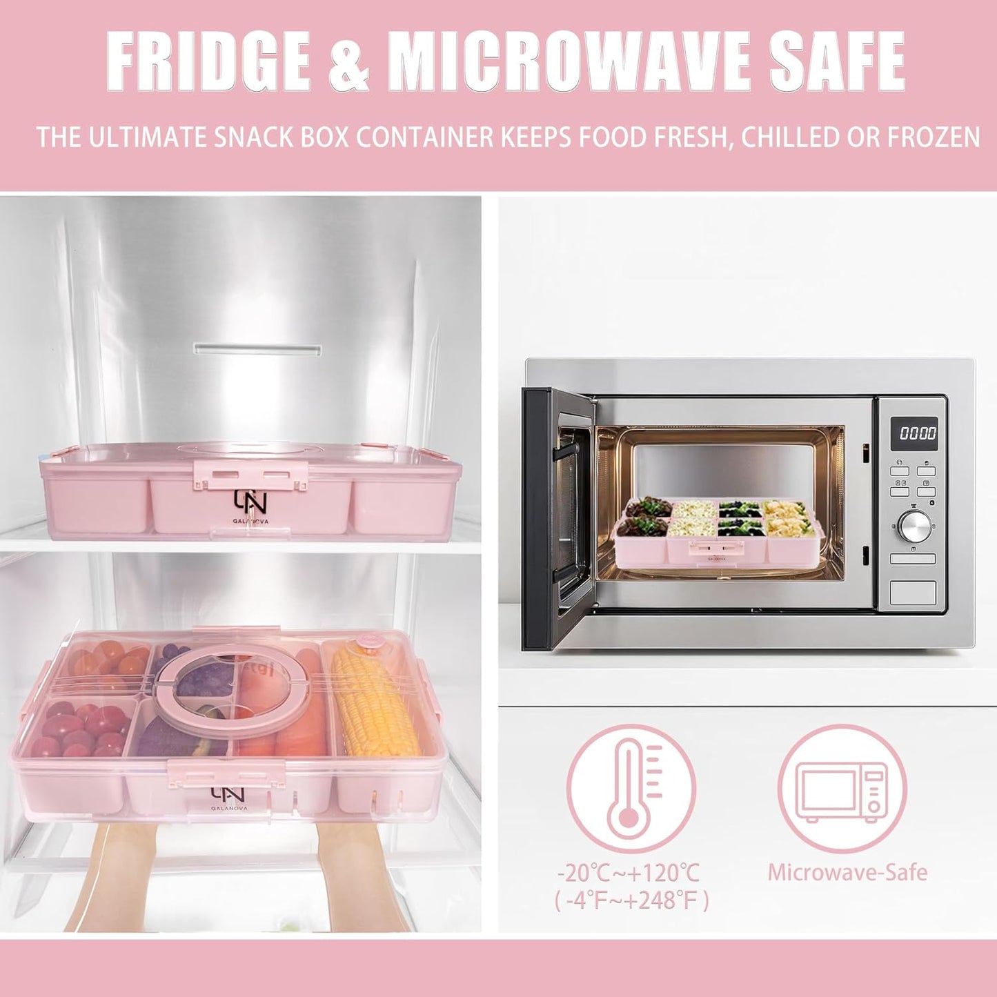 Snackle Box Container - 10 Compartments Including 2 XL, Dishwasher & Microwave Safe, Divided Serving Tray with Lid and Handle, BPA-Free, snack box (1 PCS, White, 1 Box with 2 XL Compartments)