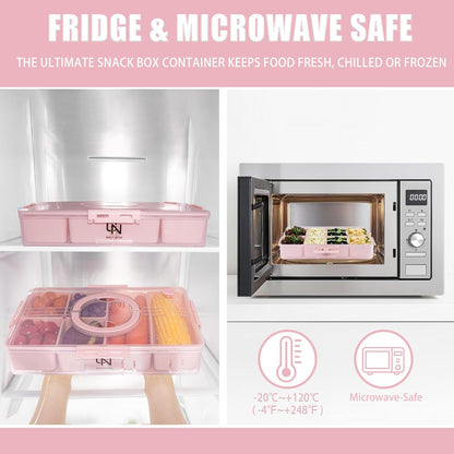 Snackle Box Container - 10 Compartments Including 2 XL, Dishwasher & Microwave Safe, Divided Serving Tray with Lid and Handle, BPA-Free, snack box (1 PCS, White, 1 Box with 2 XL Compartments)