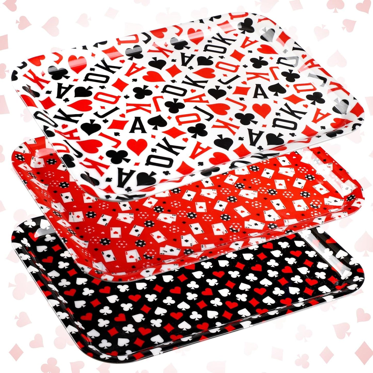 Rtteri 3 Pcs 13 x 10 Inch Valentine's Day Serving Trays Large Plastic Valentine Platters Reusable Serving Dishes Rectangle Pink Heart Candy Snack Food Tray for Valentines Day Wedding Party Table Decor