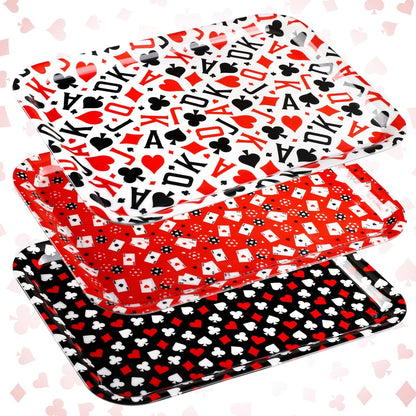 Rtteri 3 Pcs 13 x 10 Inch Valentine's Day Serving Trays Large Plastic Valentine Platters Reusable Serving Dishes Rectangle Pink Heart Candy Snack Food Tray for Valentines Day Wedding Party Table Decor