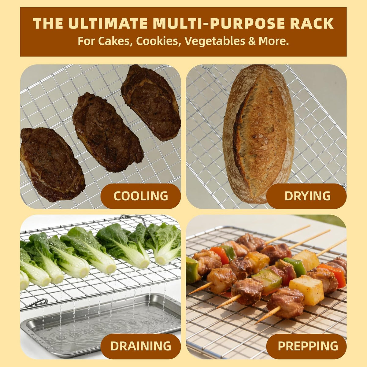 Cooling Rack 16"x10", 3-Tier Stackable & Collapsible Cooling Racks