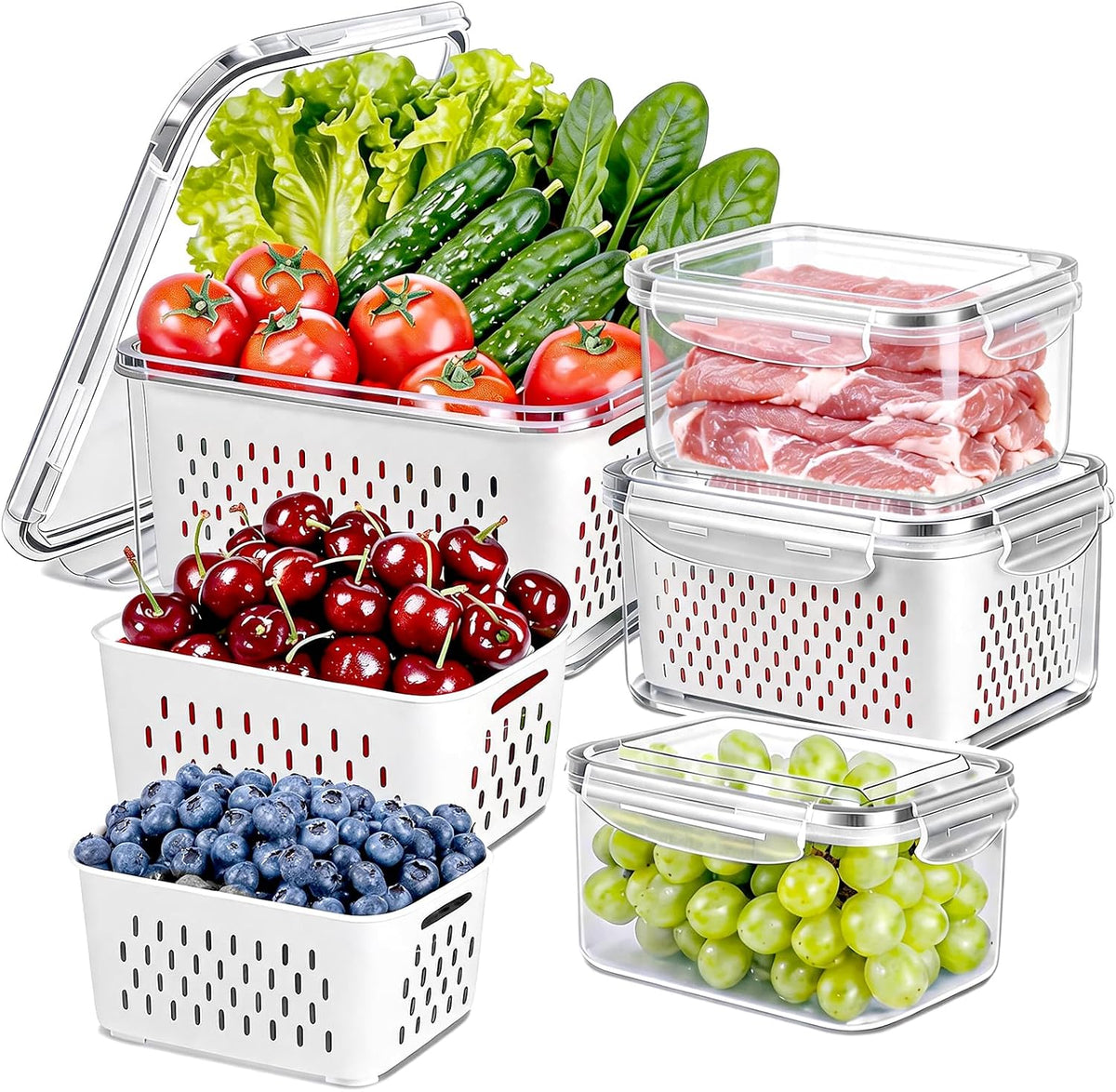 12 Pieces Fruit Storage Containers For Fridge with Removable Colanders