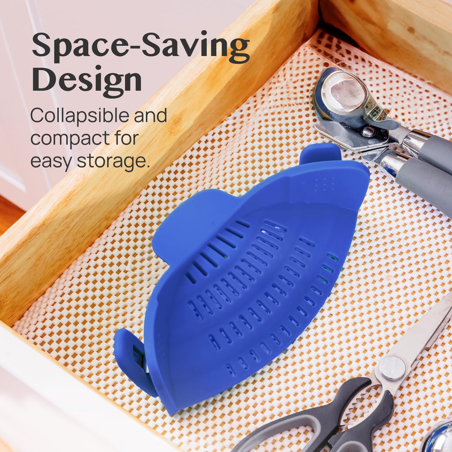 Kitchen Gizmo Snap N' Strain - Silicone Pasta Strainer Clip-On for Pots and Pans - Heat Resistant Colander for Vegetables and Noodles - Kitchen Gadgets for Cooking - Space-Saving Design - Gray